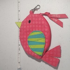 Thirty-one Zip Top Distressed Zip Pouch With Bird Figure On Both Sides & Clip